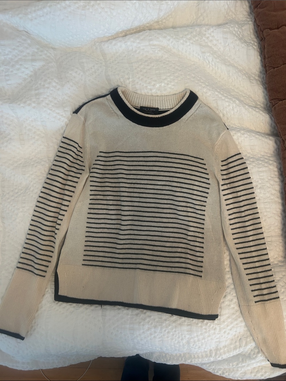 rag & bone 100% Cashmere Cream Sweater with Black Stripes